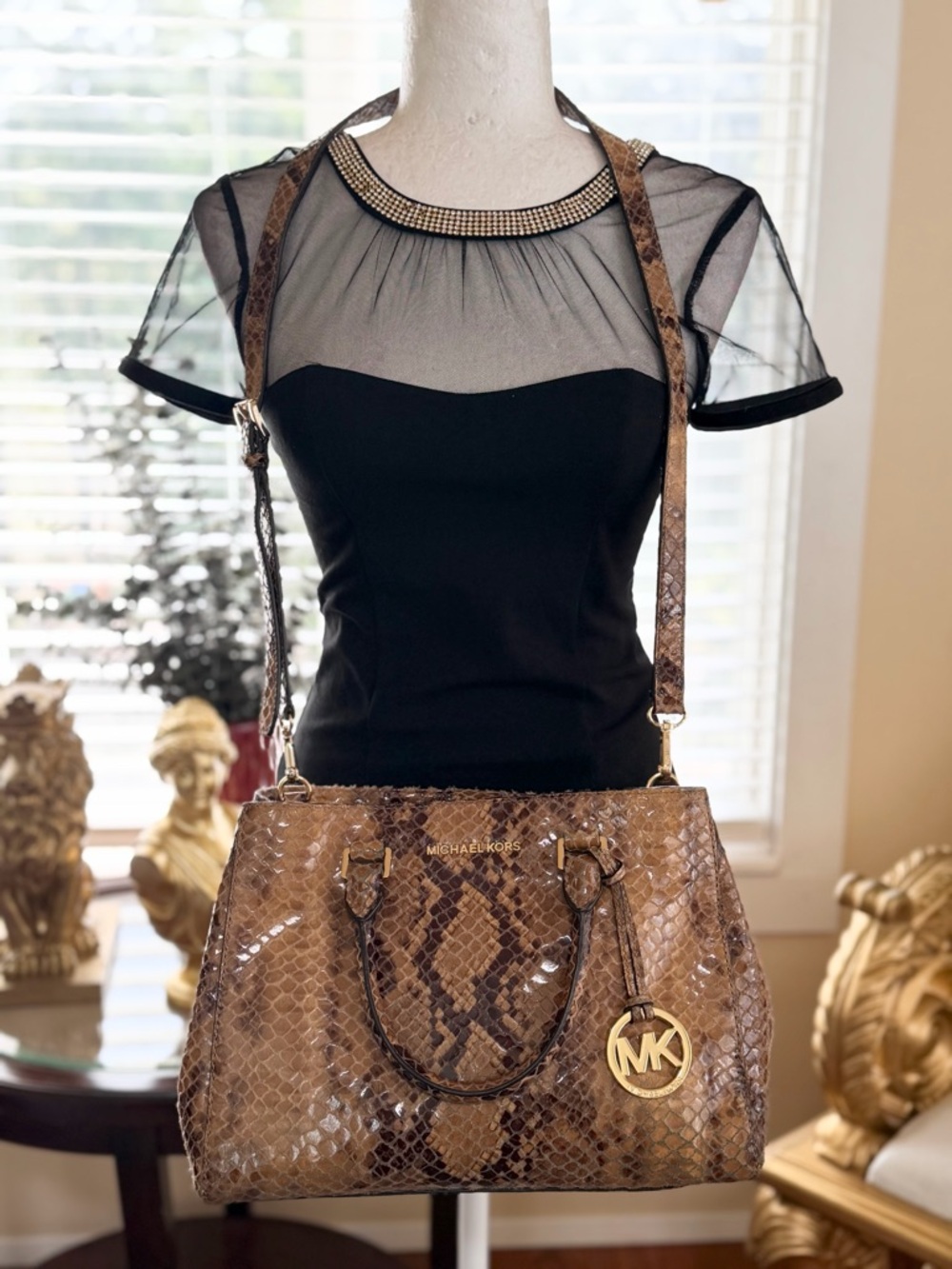 Michael Kors Brown Snakeskin Leather Satchel EUC - Picture 5 of 8